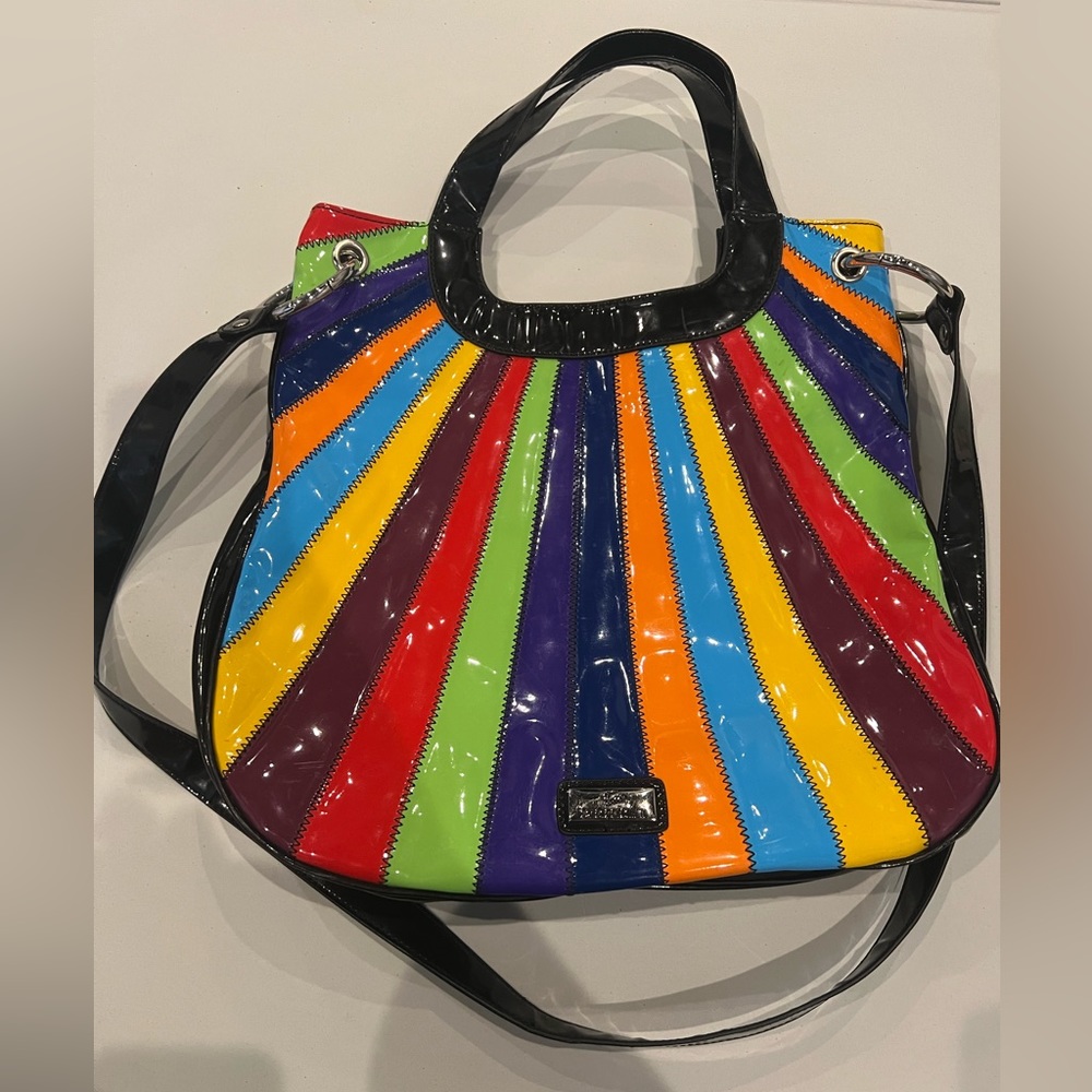 Braccialini multicolor patent leather handbag with shoulder strap